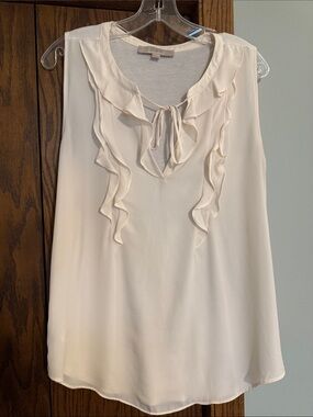 LOFT Cream Ruffle Tie-Front Sleeveless Top